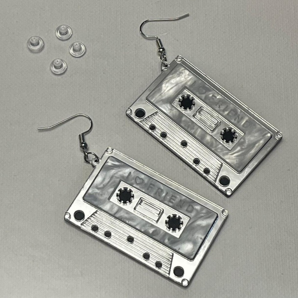 NWOT Large Silver Cassette Tape Earrings 80s 90s Indie Grunge Punk